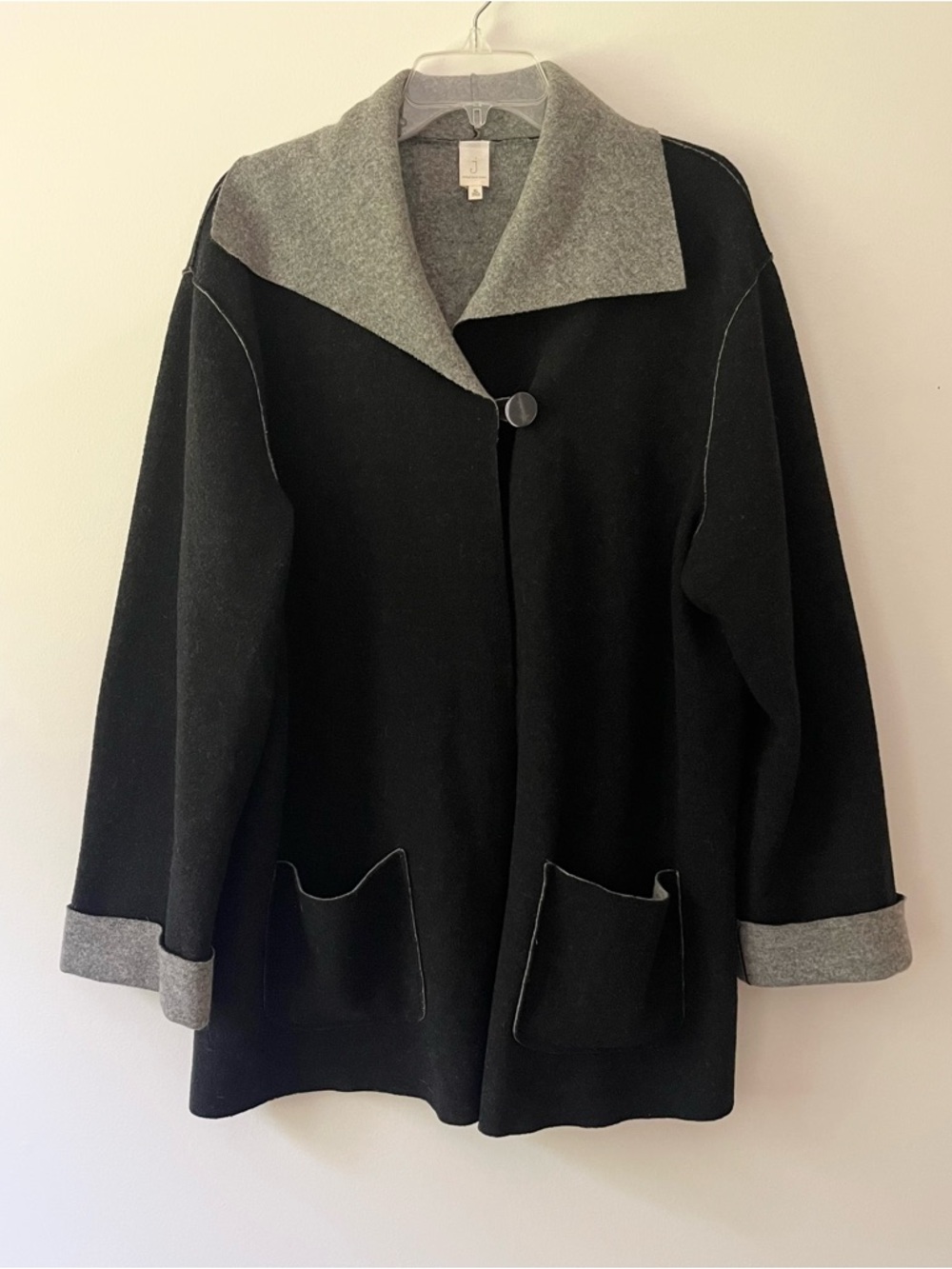 Jones New York Wool Overcoat XL Black Poncho Lagenlook Granola